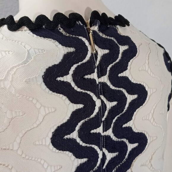 Kate Spade Shift Dress Sleeveless Lined S XS Black Blue White Lace Retro Ric Rac - Picture 3 of 7